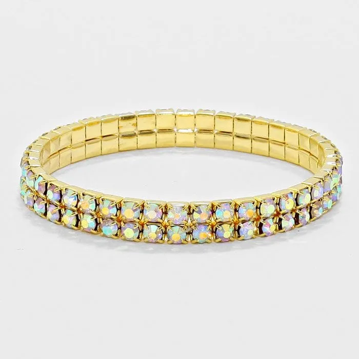 MADISON - 2 row ab rhinestone stretch bracelet (gold)