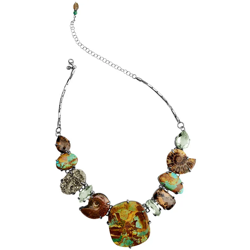 Magnificent Boulder Turquoise, Fiery Ammolite Sterling Silver Statement Necklace