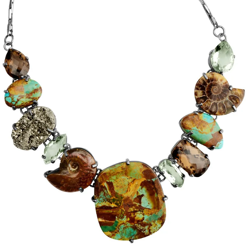 Magnificent Boulder Turquoise, Fiery Ammolite Sterling Silver Statement Necklace