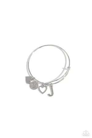 Making It INITIAL - Silver - J - Heart and Letter Charm Paparazzi Bangle Bracelet