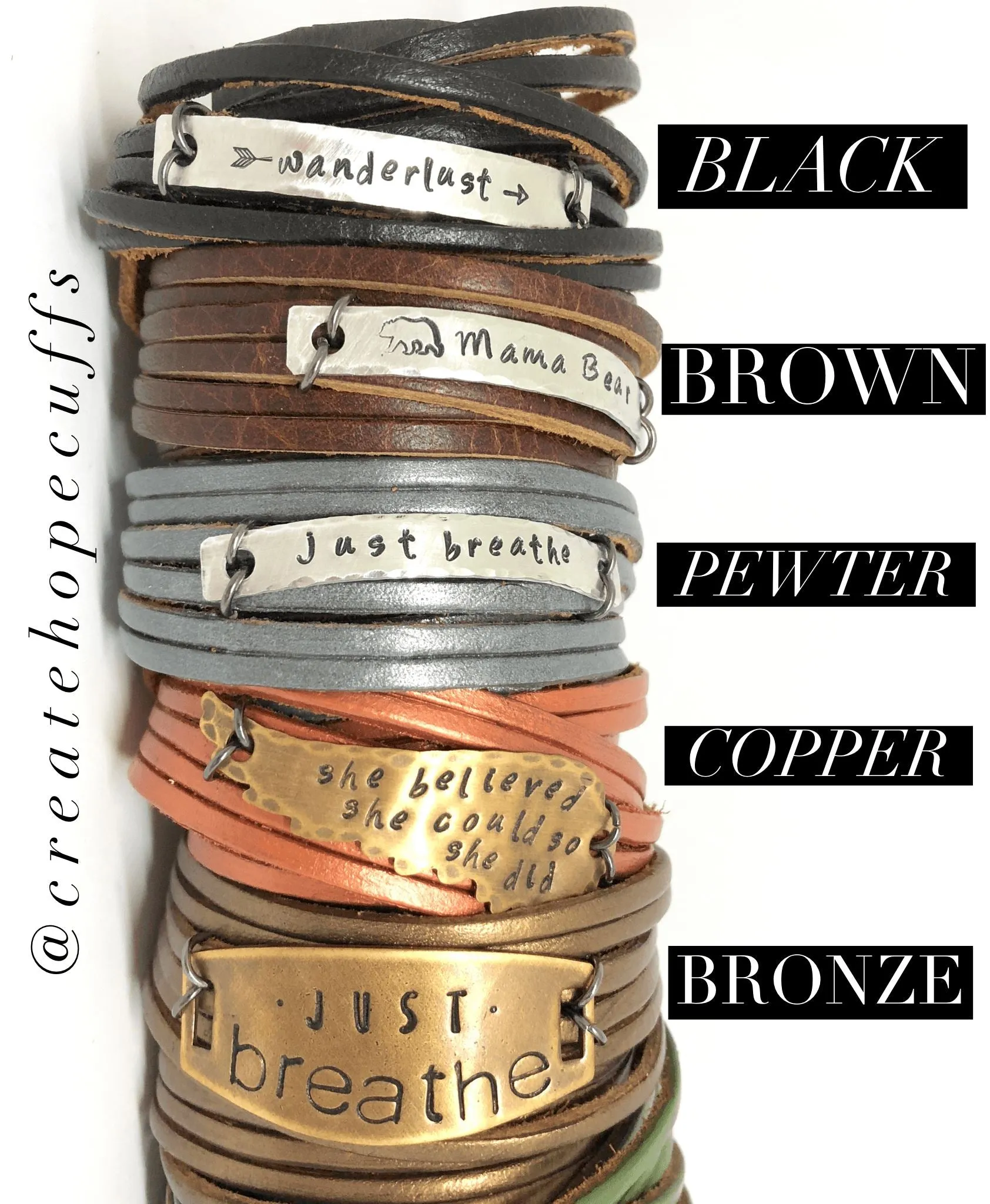 MAMA TRIED Leather Double Wrap | Silver Bar Bracelet | Adjustable