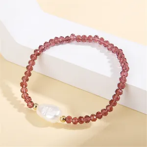Maroon Acrylic & Pearl Beaded Stretch Bracelet
