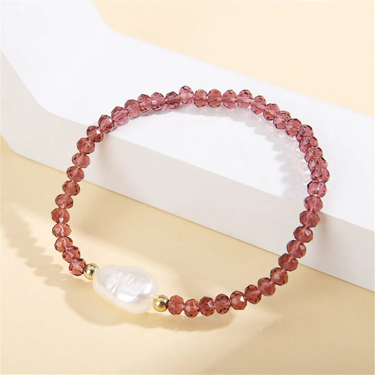 Maroon Acrylic & Pearl Beaded Stretch Bracelet