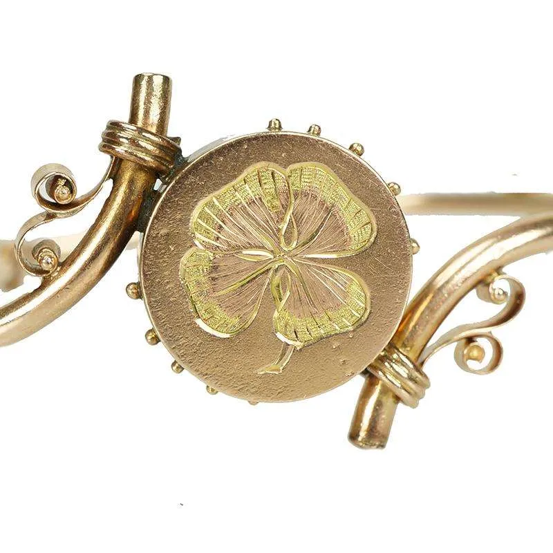 Matched Pair of Victorian Bracelets with Four Leaf Clover Motif