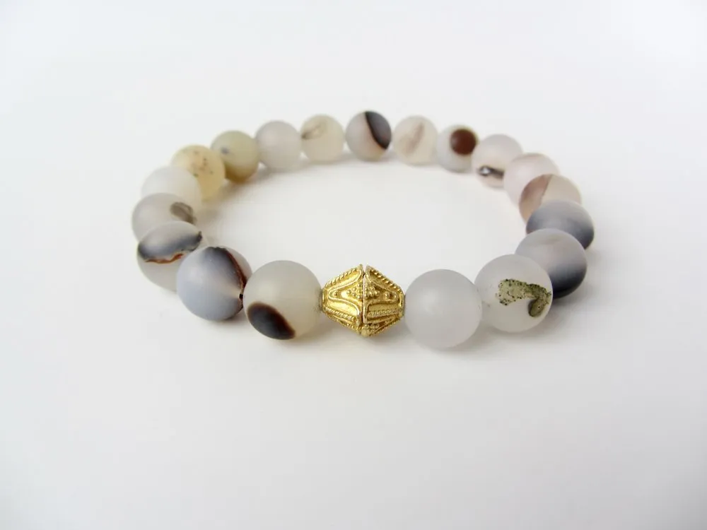 Matte Wind Shadow Agate Mens Bracelet