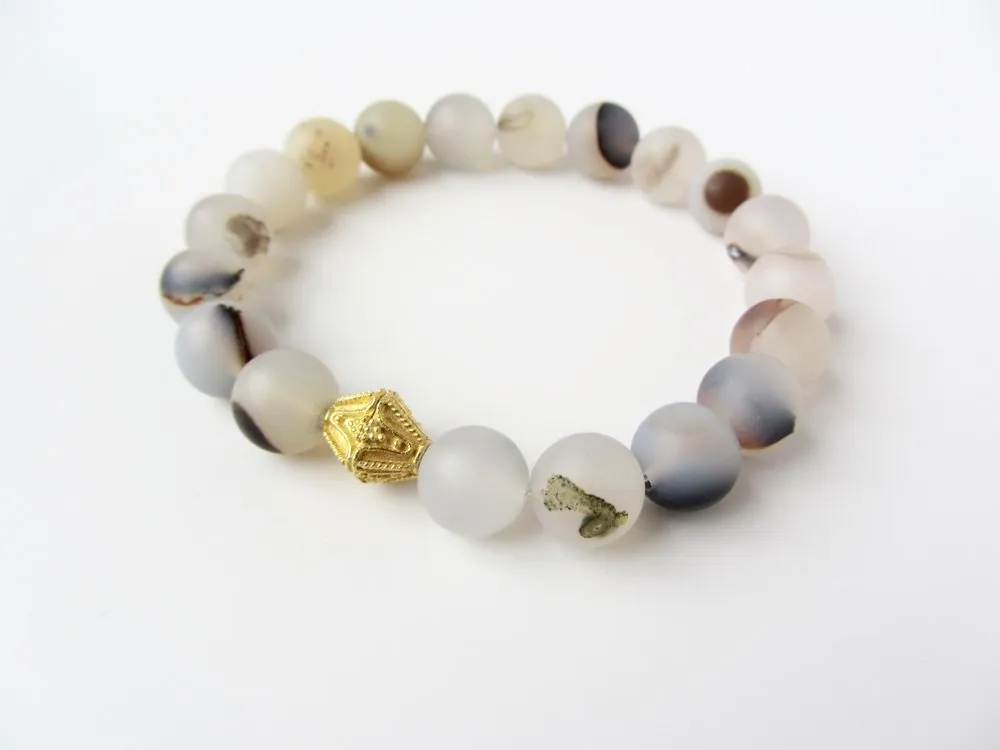 Matte Wind Shadow Agate Mens Bracelet