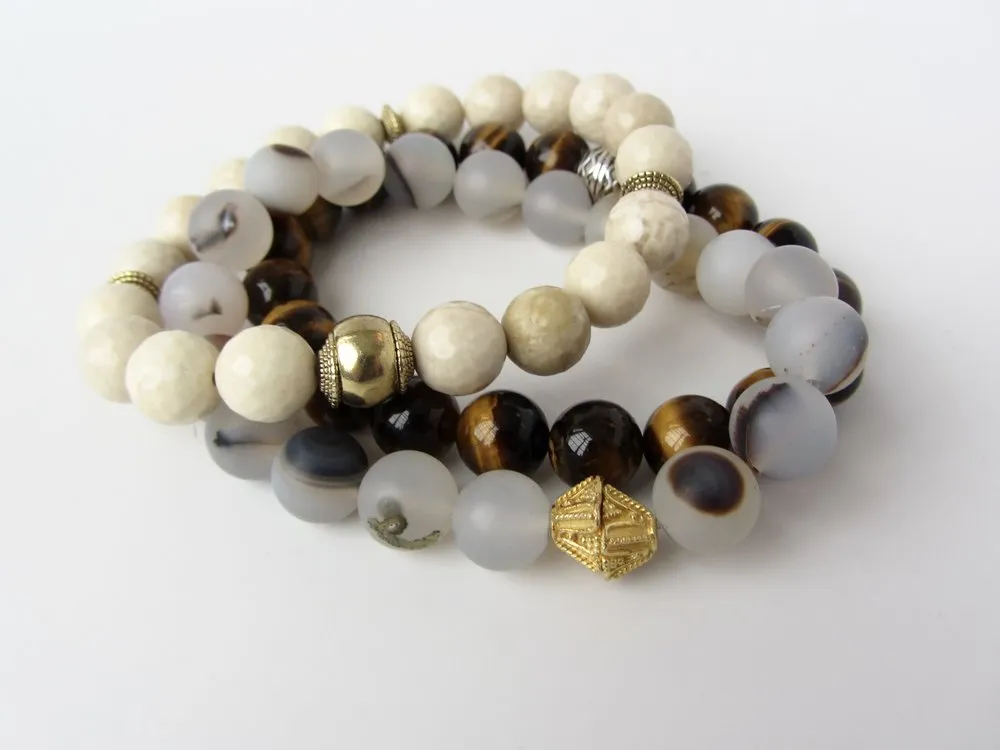 Matte Wind Shadow Agate Mens Bracelet