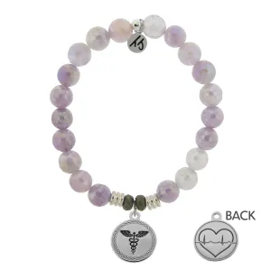 Mauve Jade Stone Bracelet with Caduceus Sterling Silver Charm