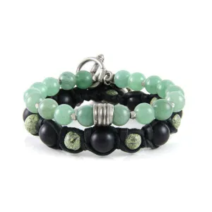 Mens Custom Mens Multi Strand Lamb Leather Bracelet with Bodhi Seed and Metal Beads