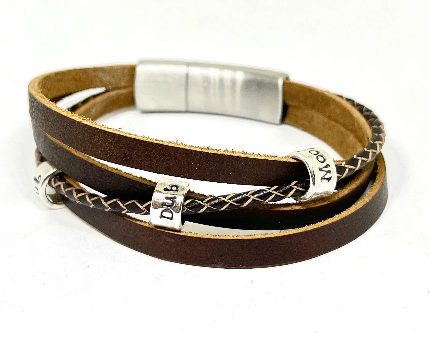 Men's Leather Wrap Bracelet with Personalised Silver Beads
