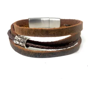 Men's Leather Wrap Bracelet with Personalised Silver Beads