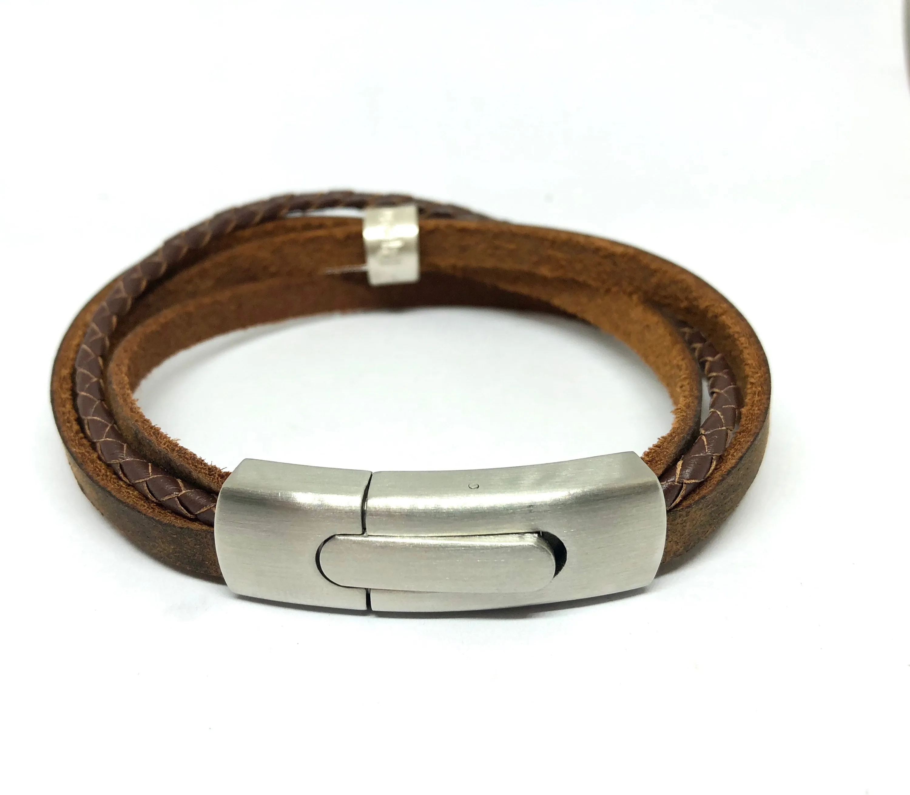 Men's Leather Wrap Bracelet with Personalised Silver Beads