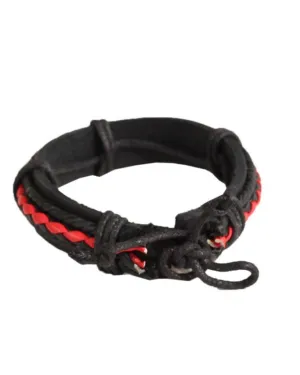 Mens Red and Black Leather Braided Bracelet