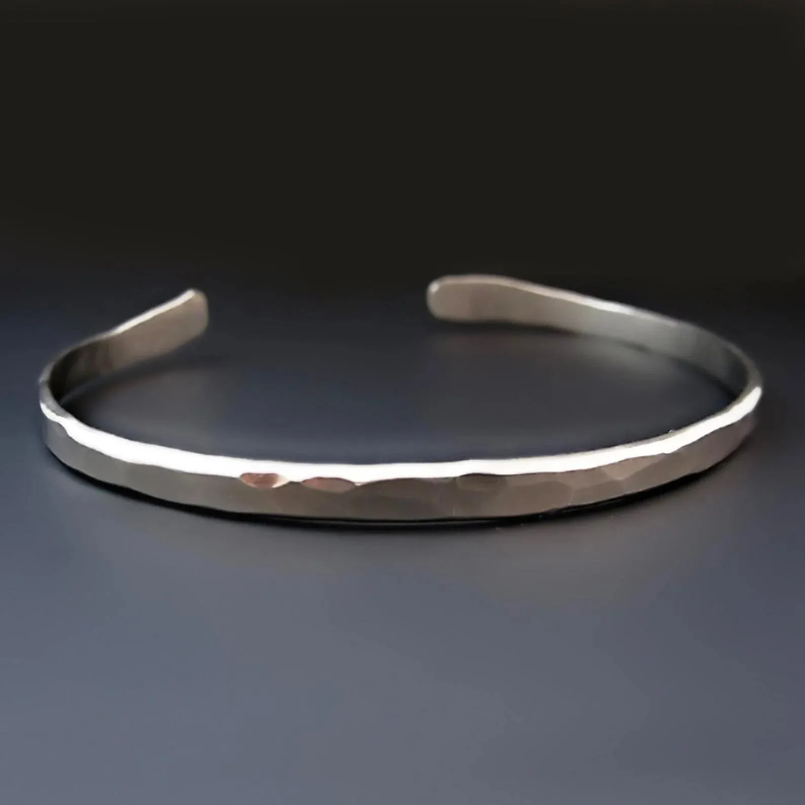 Men's Thin Hammered Sterling Silver Cuff Bracelet