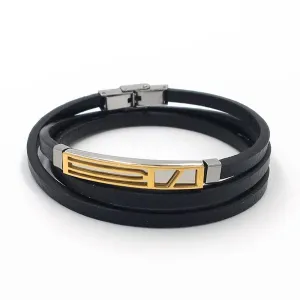 Men’s Trendy Stainless Steel Genuine Leather Bracelets, Fashionable Black Wrap Wristband Gift for Men