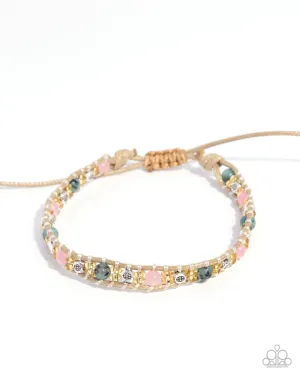 Mesmerizing Motif - Pink - and Green Stone, Gold and Silver Bead Paparazzi Pull-Cord Bracelet