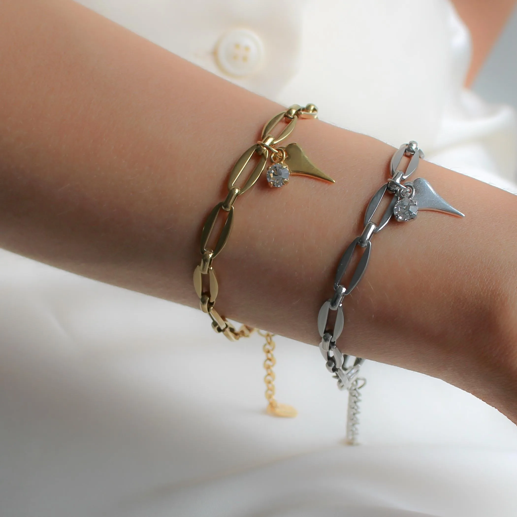 Mini Hourglass Heart & Birthstone Long Link Bracelet, Gold