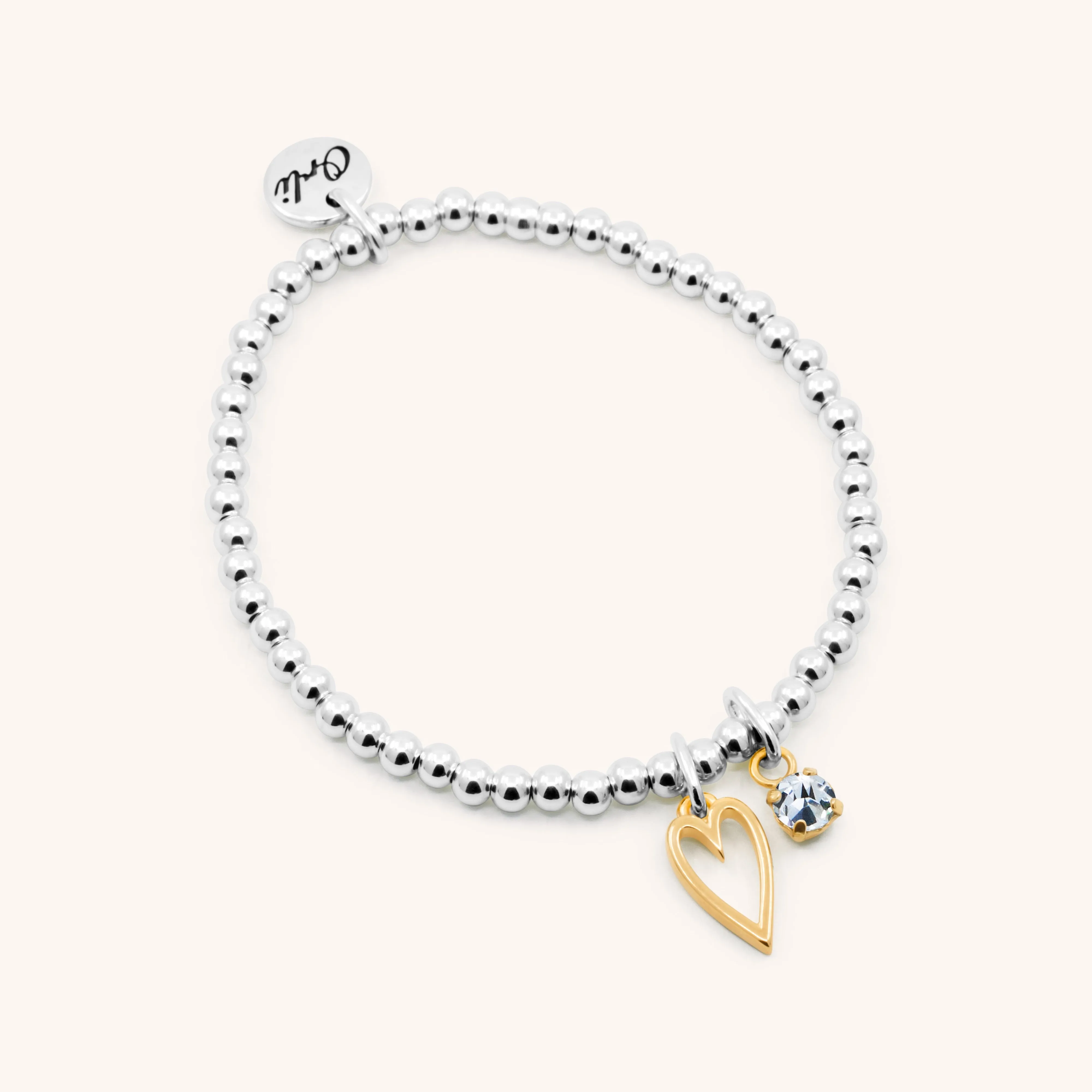 Mini Open Heart & Birthstone Beads Bracelet, Silver & Gold