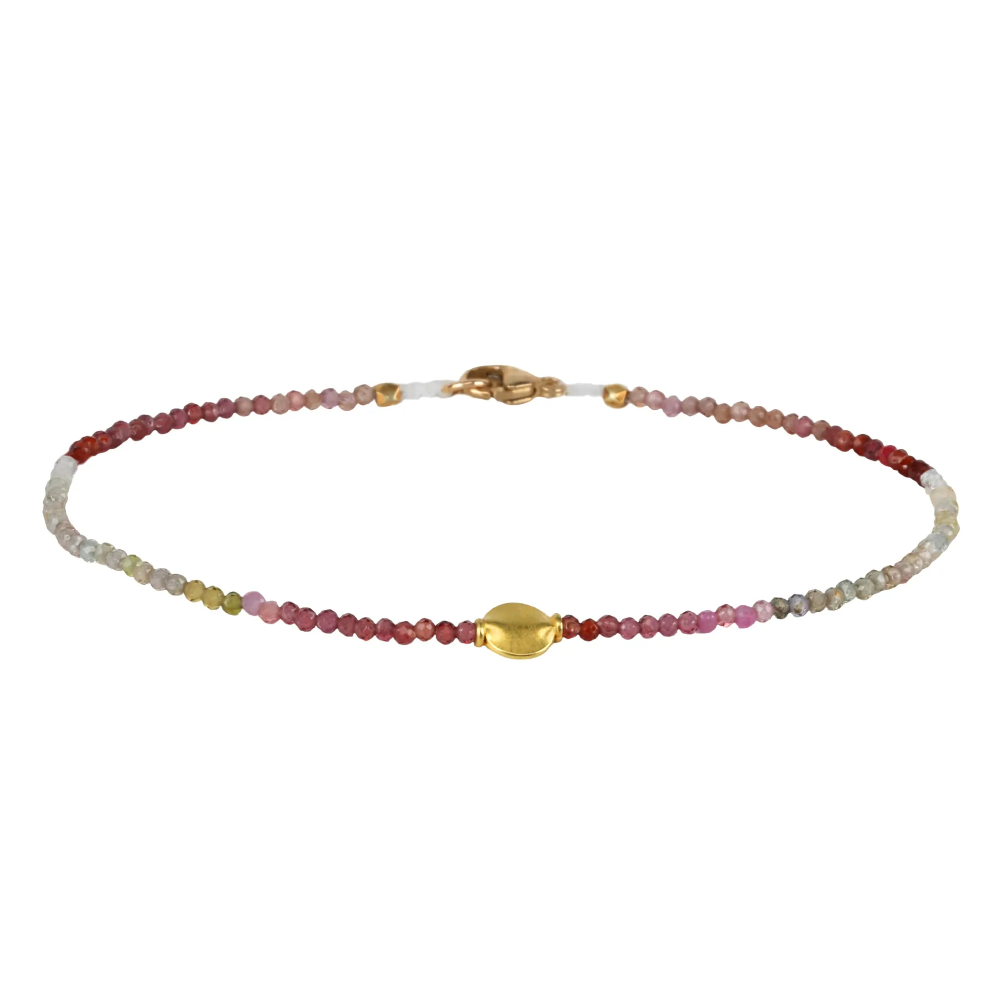 Mixed Faceted Ombre Pink & Grey Sapphire Beaded Bracelet with 18K Flattened Circle Bead