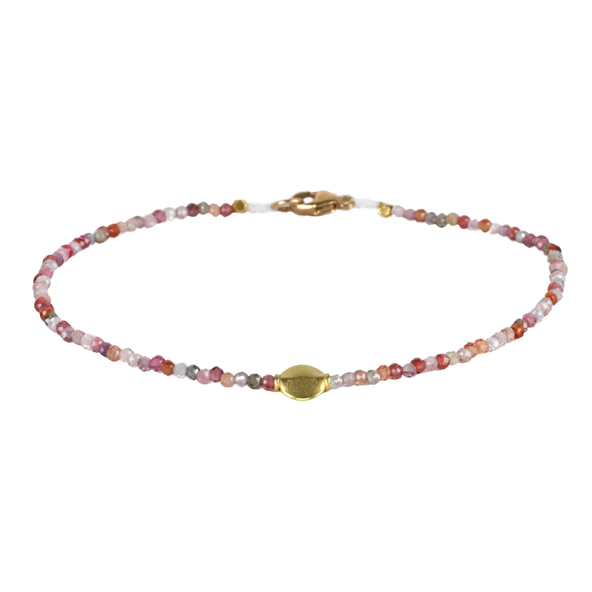 Mixed Faceted Ombre Pink & Grey Sapphire Beaded Bracelet with 18K Flattened Circle Bead