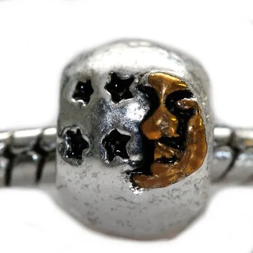 Moon and Star Charm European Bead Compatible for Most European Snake Chain Bracelet