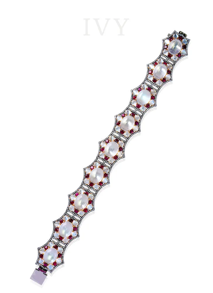 Moonstone, Ruby and Diamond Bracelet