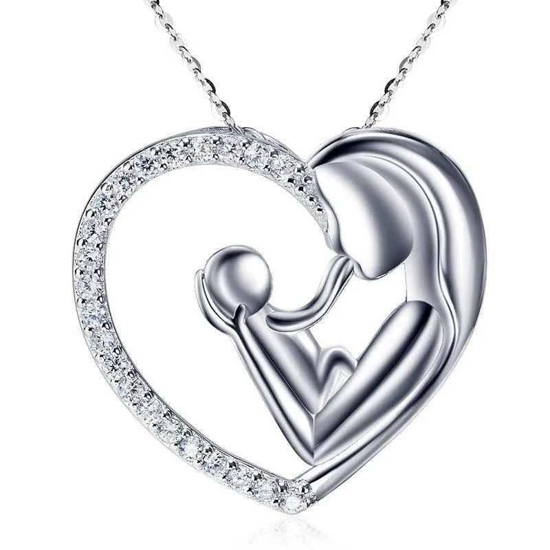 Mother Child Necklace with Cubic Zirconia