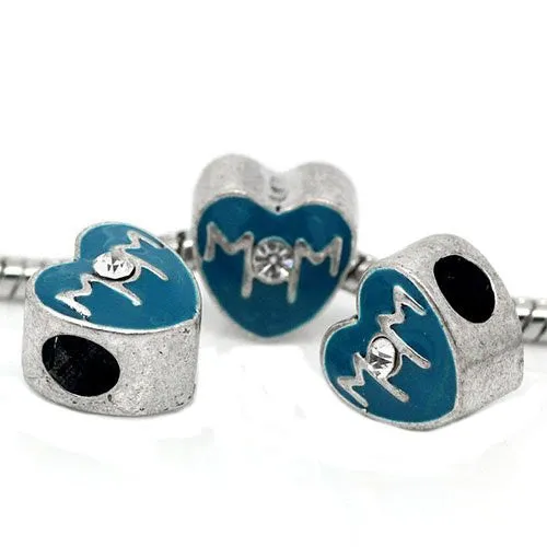 Mothers Day Mom Heart European Bead Compatible for Most European Snake Chain Bracelet