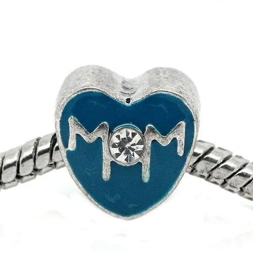 Mothers Day Mom Heart European Bead Compatible for Most European Snake Chain Bracelet