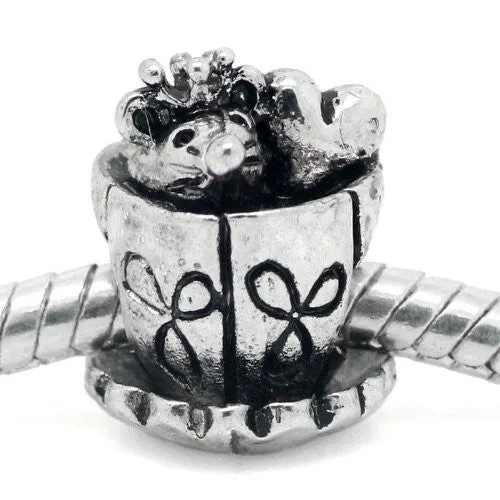 Mouse and Heart Inside Tea/coffee Cup European Bead Compatible for Most European Snake Chain Bracelet
