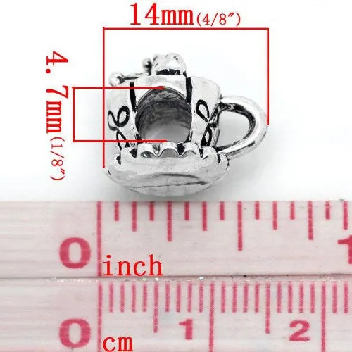 Mouse and Heart Inside Tea/coffee Cup European Bead Compatible for Most European Snake Chain Bracelet