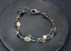 multi-layer moss kyanite opal aquamarine bracelet