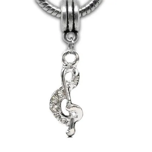 Musical Note with Clear  Crystals Dangle European European Bead Compatible for Most European Snake Chain Bracelet