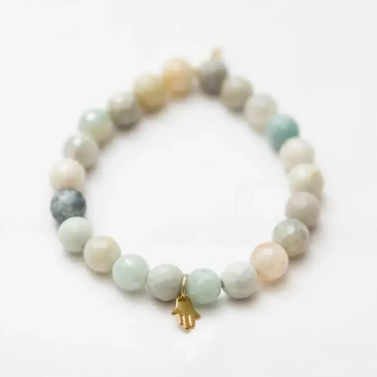 Mystic Amazonite   Hamsa Charm Bracelet