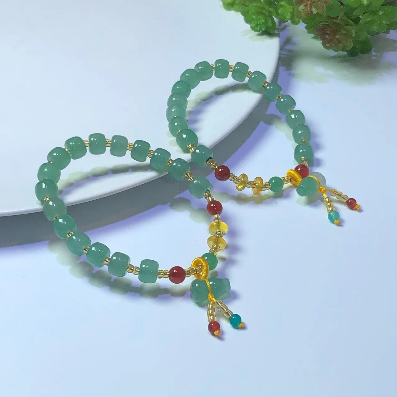 Natural Aventurine Jade Barrel Beads with Agate