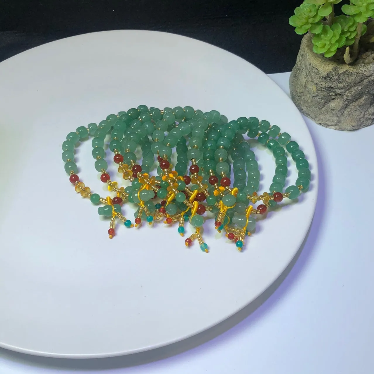 Natural Aventurine Jade Barrel Beads with Agate