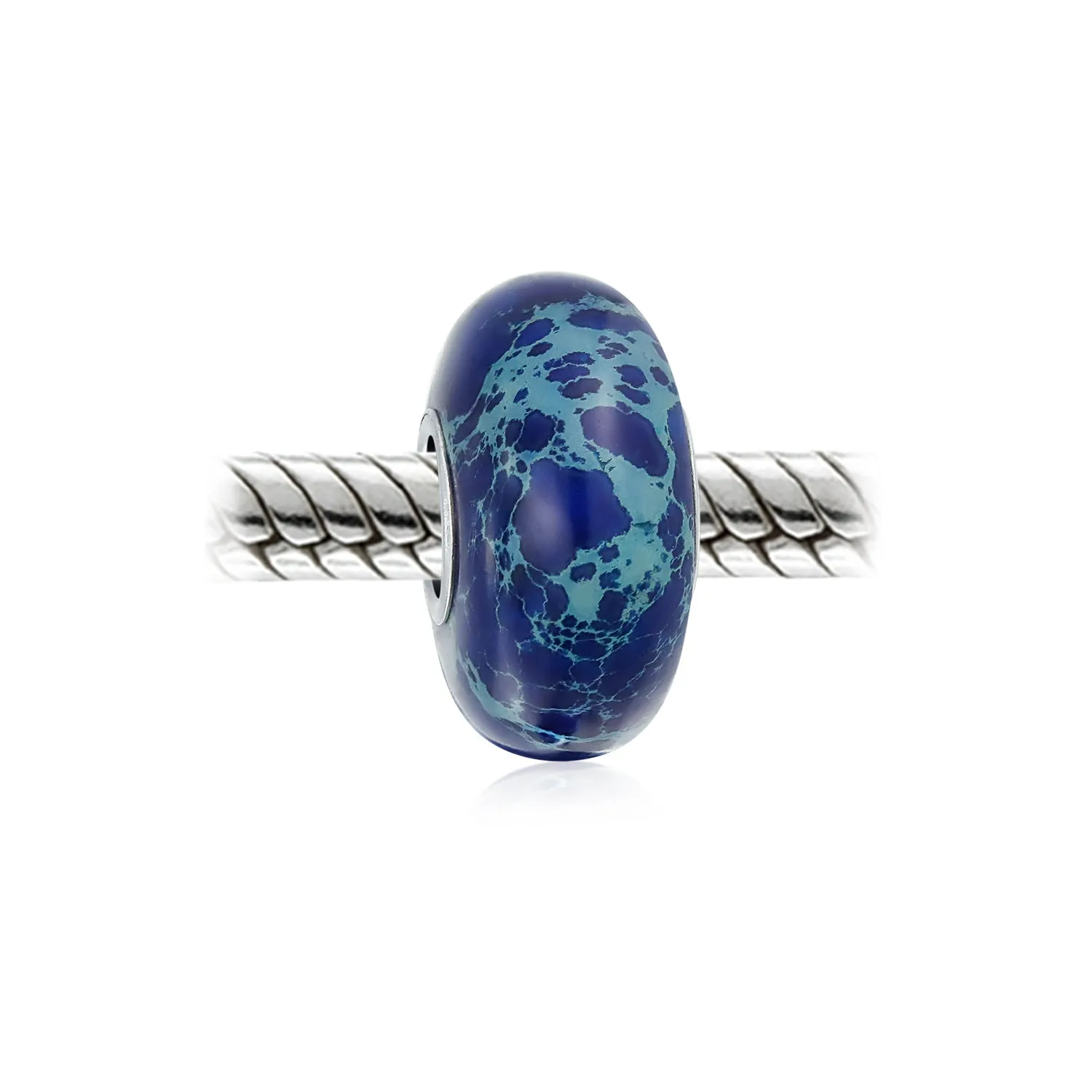 Natural Blue Jasper Gemstone Charm Bead Sterling Silver for European Bracelet