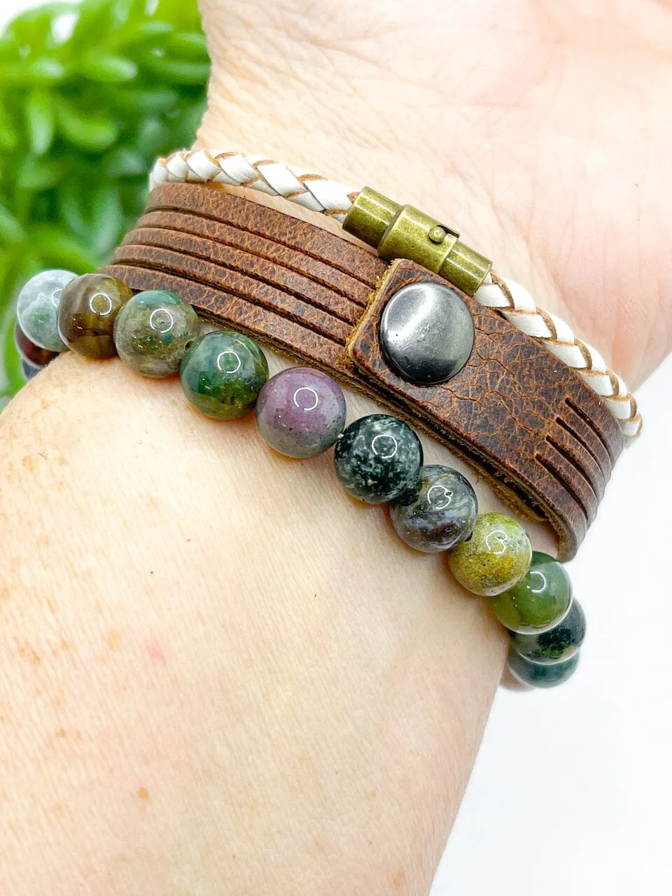 Natural Brown | FOOTBALL MOM | Mini Leather Wrap Bracelet | Women | Adjustable