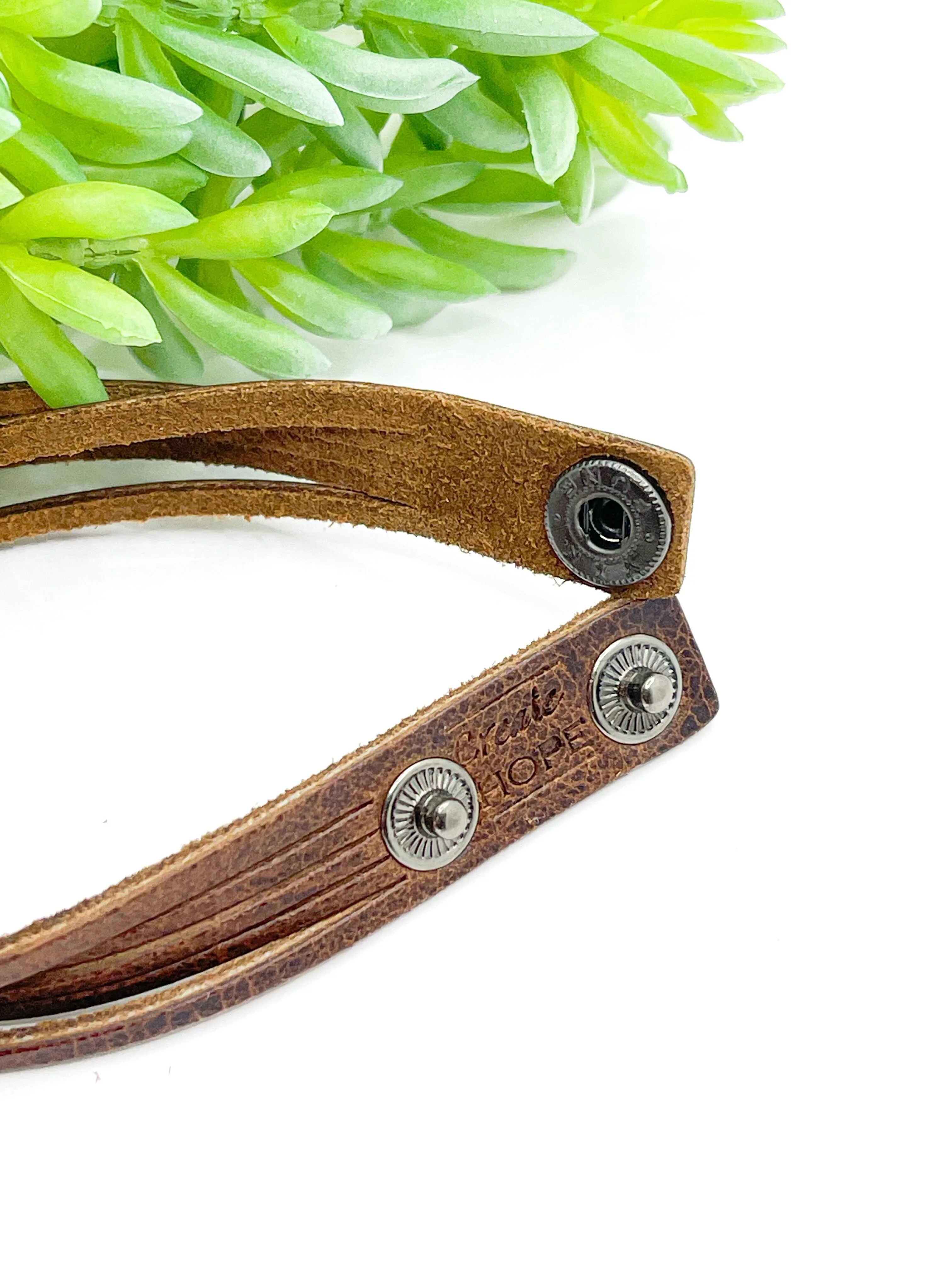 Natural Brown | FOOTBALL MOM | Mini Leather Wrap Bracelet | Women | Adjustable