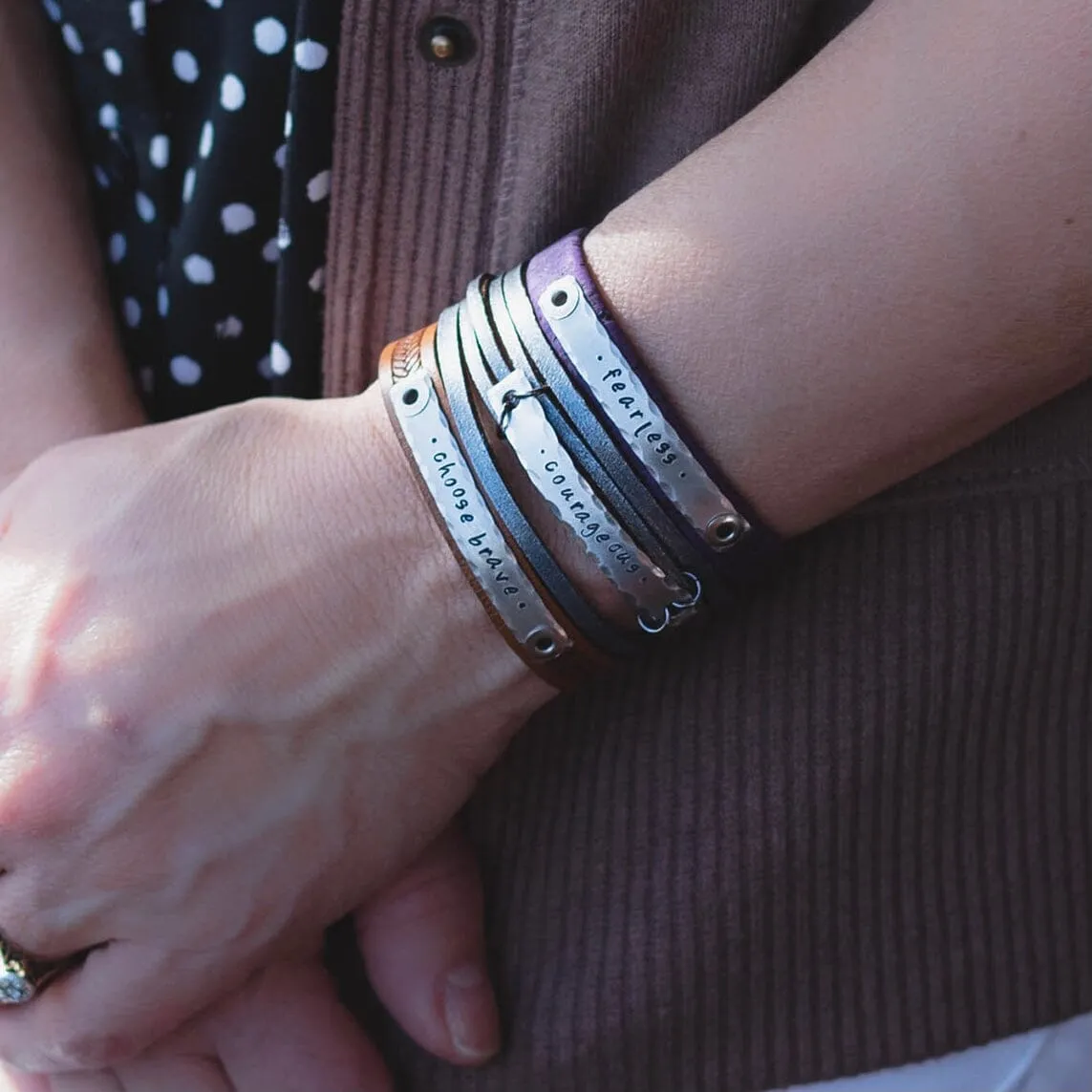 Natural Brown | FOOTBALL MOM | Mini Leather Wrap Bracelet | Women | Adjustable