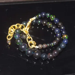 Natural Fire Black Welo Opal Smooth Rondelle Gold Vermeil Bracelet 9" 3.5mm 6mm