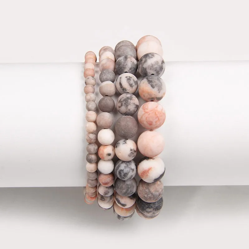 Natural Frosted Pink Zebra Jaspers Stone Bracelets