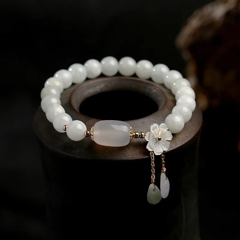 Natural Jade Emerald Agate Beads Bracelet Adjustable