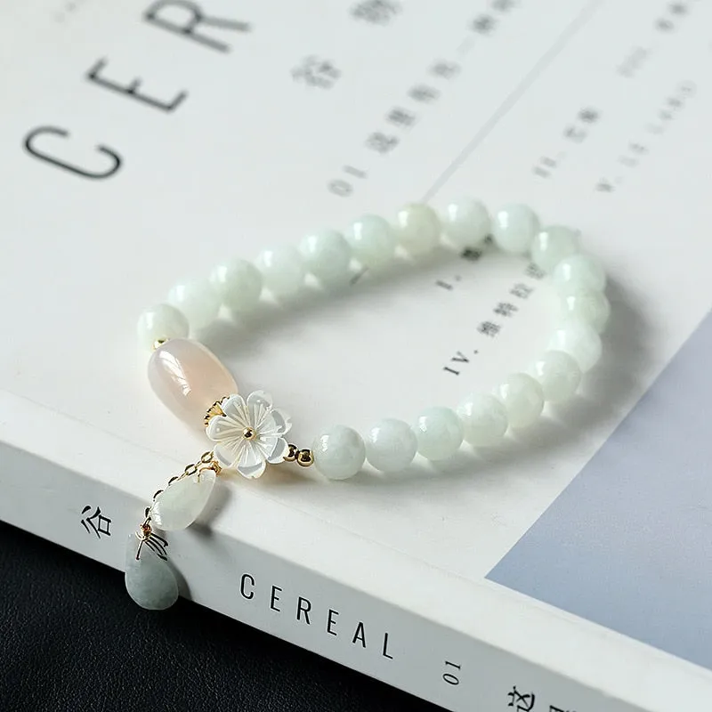 Natural Jade Emerald Agate Beads Bracelet Adjustable