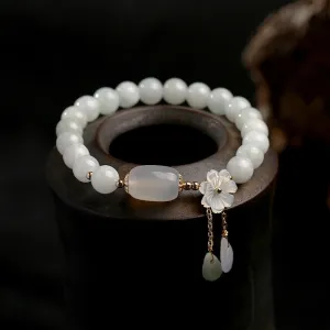Natural Jade Emerald Agate Beads Bracelet Adjustable