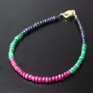 Natural Multi Ruby Emerald Sapphire Faceted Rondelle Beads Bracelet 2.5mm 3mm 7.5 inches