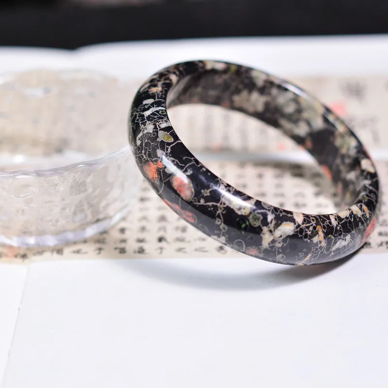 Natural Plum Blossom Jade Round Bar Jade Bracelets