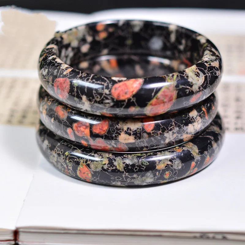 Natural Plum Blossom Jade Round Bar Jade Bracelets