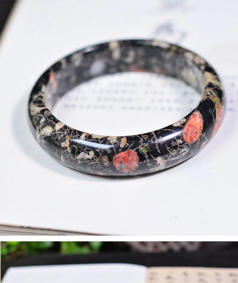Natural Plum Blossom Jade Round Bar Jade Bracelets