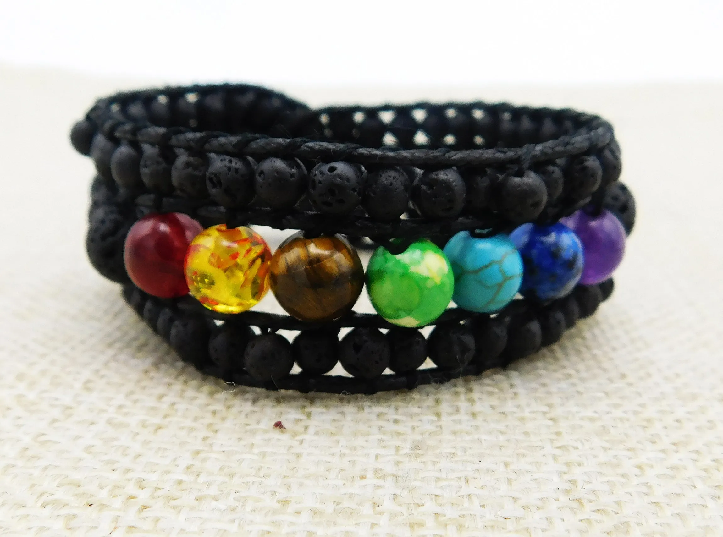 Natural Stone Bracelet Leather Jewelry Braided Women Black Colorful